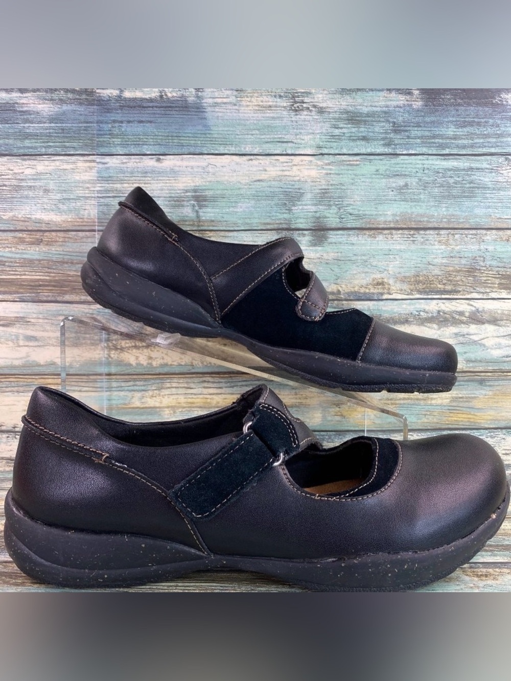 Clarks Mary Jane Loafer Womens 10M Black Leather Comfort Shoe Casual adjustable